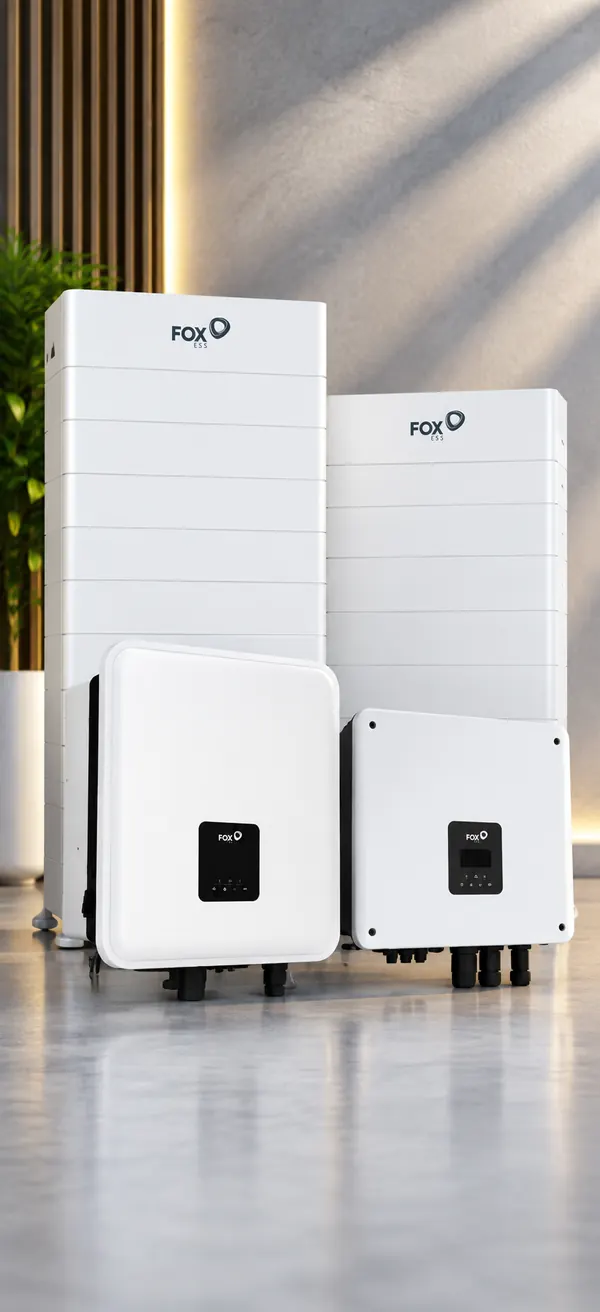 Two FoxESS battery stacks with hybrid inverters