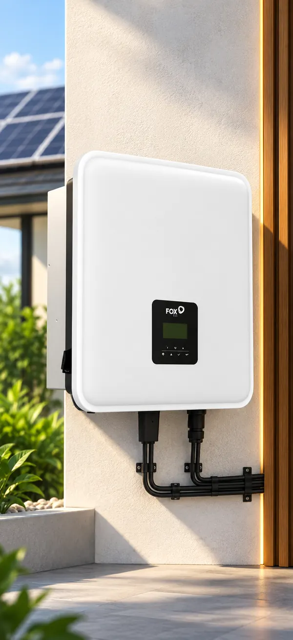 FoxESS hybrid inverter mounted on an exterior wall